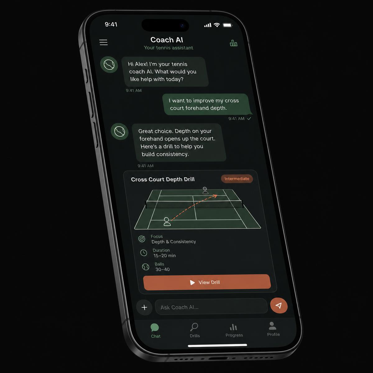 Application mobile de l'assistant IA CoachAI Tennis